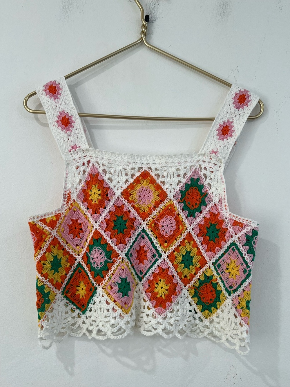 REBELLION White Crochet Floral Patchwork Crop Tank Top boho   XL - Picture 2 of 9